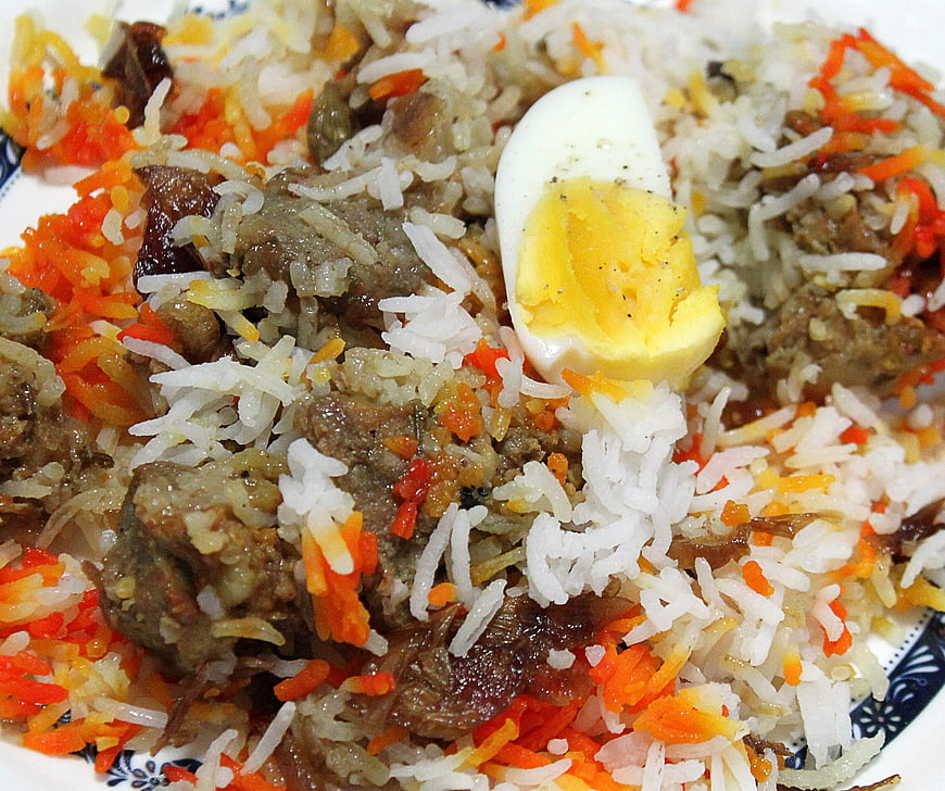 Homemade Chicken Biryani with Boiled Egg and Carrots