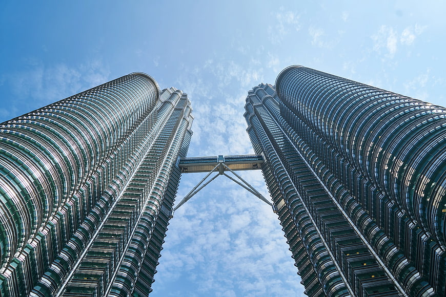Low Angle View of Petronas Twin Towers Kuala Lumpur
