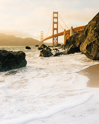 Golden Gate Bridge at Sunset from Rocky Beach