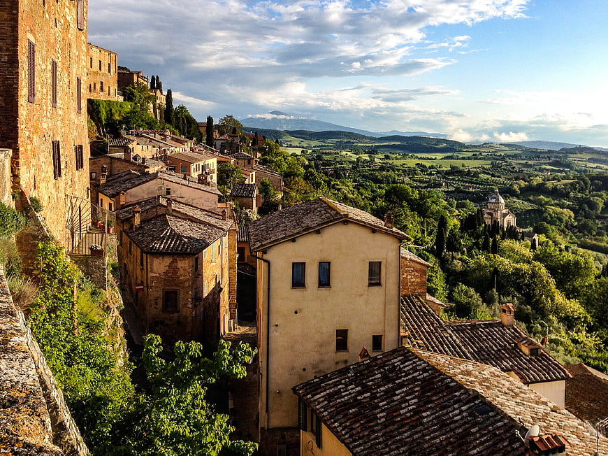 Montepulciano Historic Hilltop Town Panorama in Tuscany, Italy