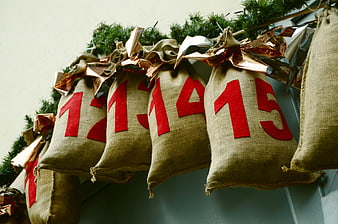 Advent Calendar Burlap Bags with Red Numbers