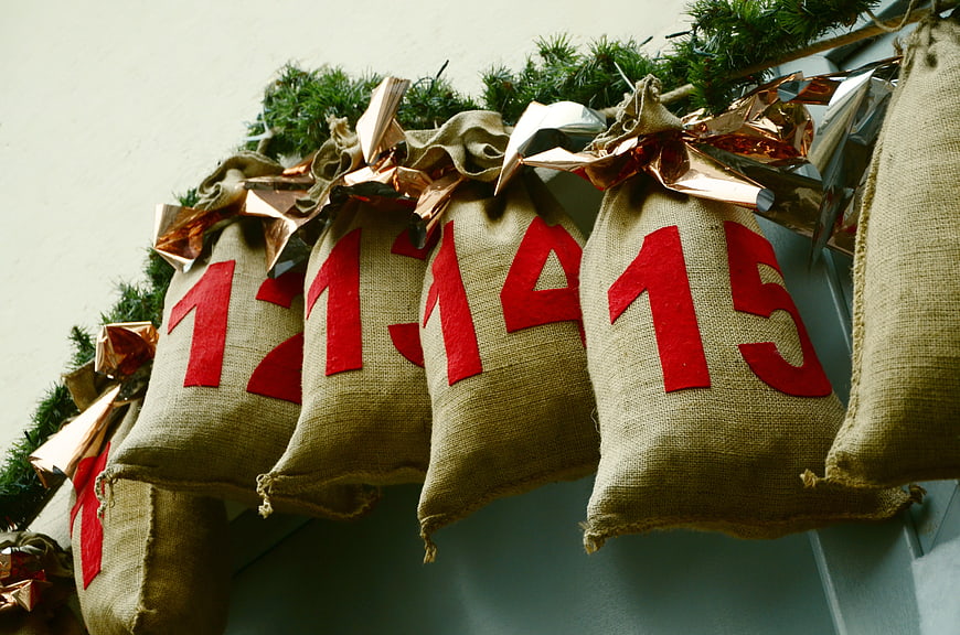 Advent Calendar Burlap Bags with Red Numbers