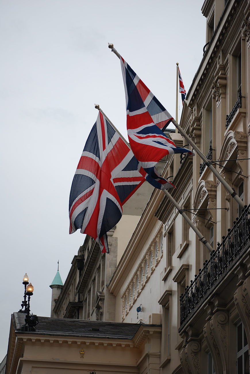 Union Jack Flags Flying on Historic London Building