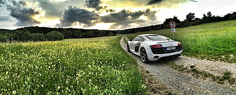 White Audi R8 Sports Car on Rural Gravel Road