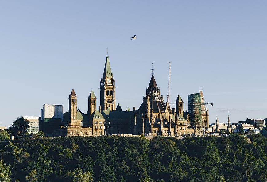 Parliament Hill Ottawa Canada with Bird in Sky