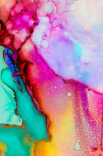 Vibrant Abstract Fluid Art with Pink, Blue, and Yellow Ink