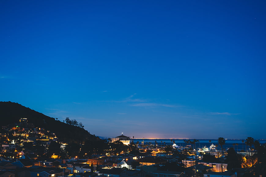 Catalina Island Night Skyline with City Lights and Ocean View