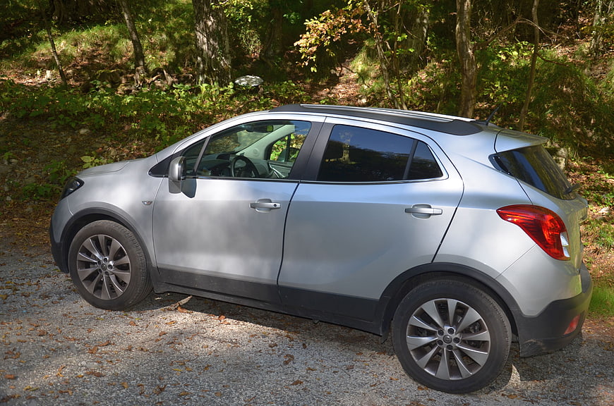 Silver Opel Mokka SUV Parked in Forest