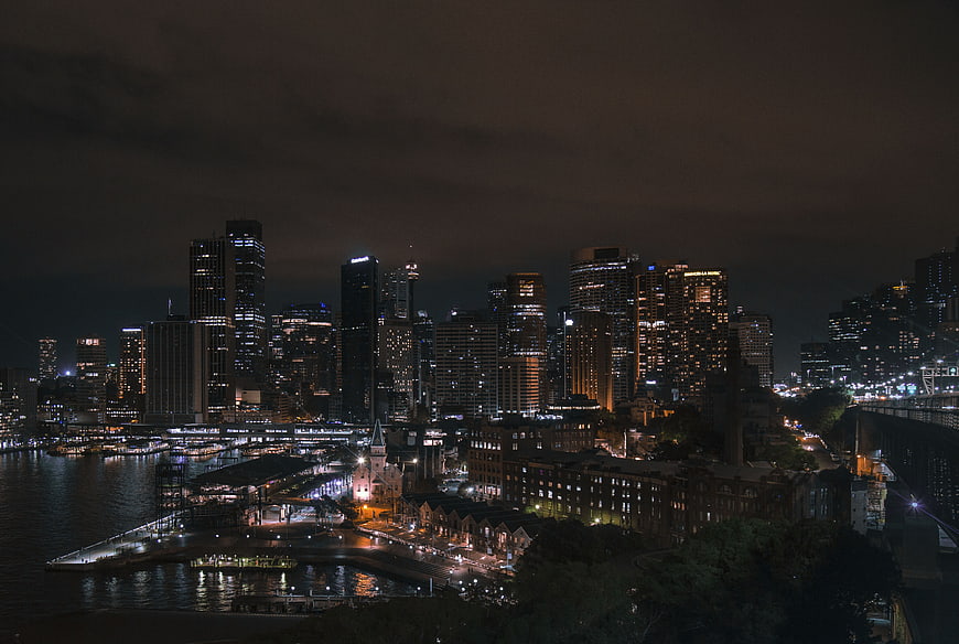 Night Skyline of Brooklyn Bridge Park and Downtown Manhattan