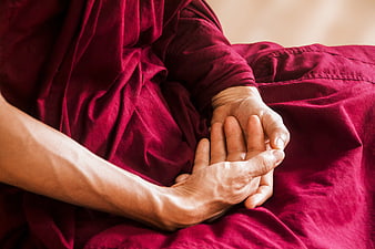 Close-up of Buddhist Monk Hands in Meditation Mudra