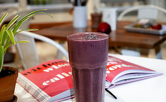 Purple Berry Smoothie with Chia Seeds on Table
