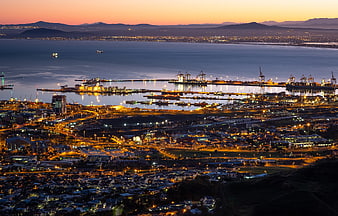 Aerial View of Cape Town Table Bay Harbour at Dusk