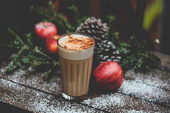 Spiced Apple Cider Latte with Pine and Snow