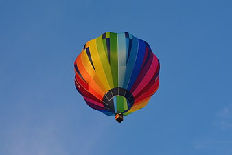Colorful Hot Air Balloon Floating Against Clear Blue Sky