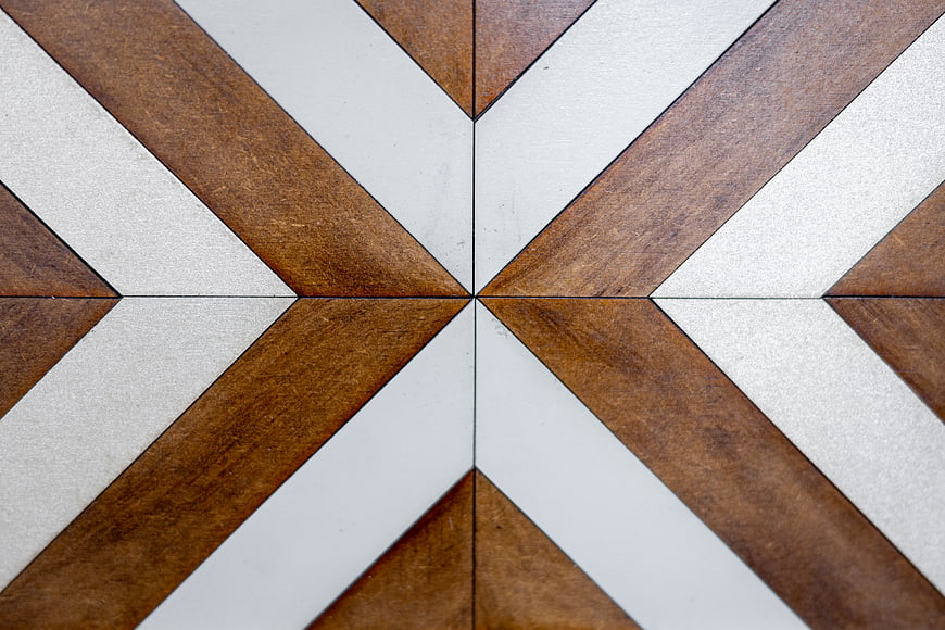 Geometric Wood and White Tile Floor Pattern