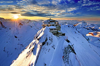 Schilthorn Mountain Station at Sunset in Swiss Alps