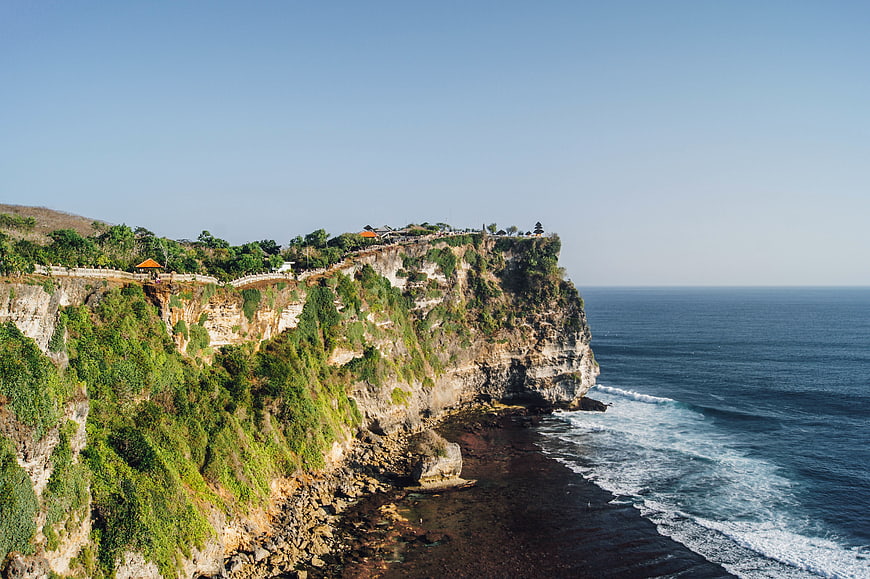 Aerial View of Uluwatu Temple Cliffs and Ocean
