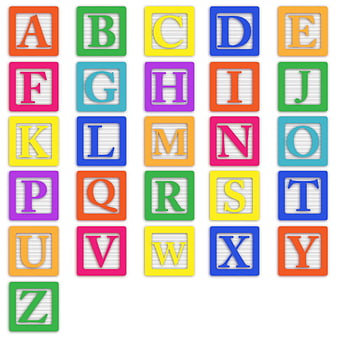 Colorful Alphabet Blocks A to Z on White Background