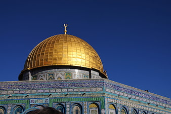 Dome of the Rock Golden Dome Against Deep Blue Sky