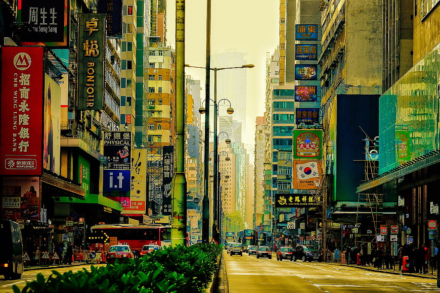 Vibrant Hong Kong Street Scene With Dense Urban Signage