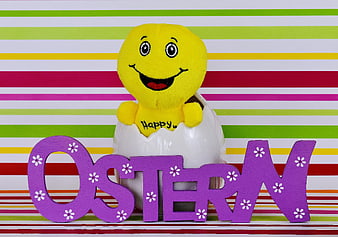Happy Easter Smiley Plush in Eggshell with Purple Text