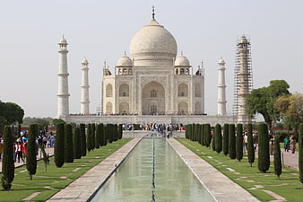 Taj Mahal Front View With Central Reflecting Pool And Gardens