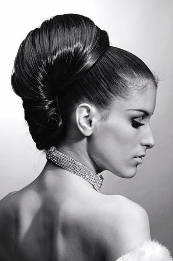 Elegant Woman Profile with Vintage Updo and Diamond Choker