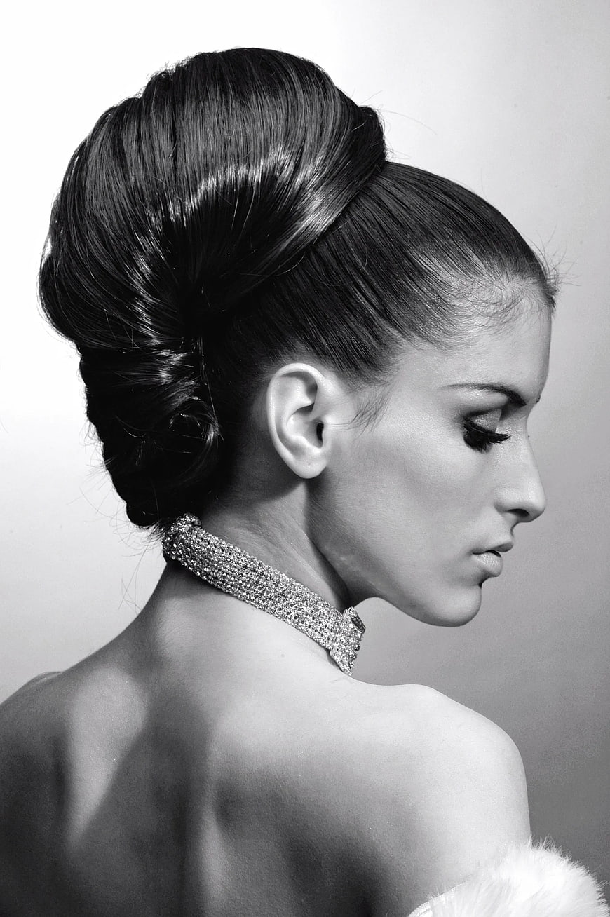 Elegant Woman Profile with Vintage Updo and Diamond Choker