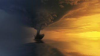 Dramatic Tornado Over Ocean At Sunset