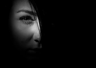 Dramatic Black and White Close-Up of Woman's Eye in Shadows