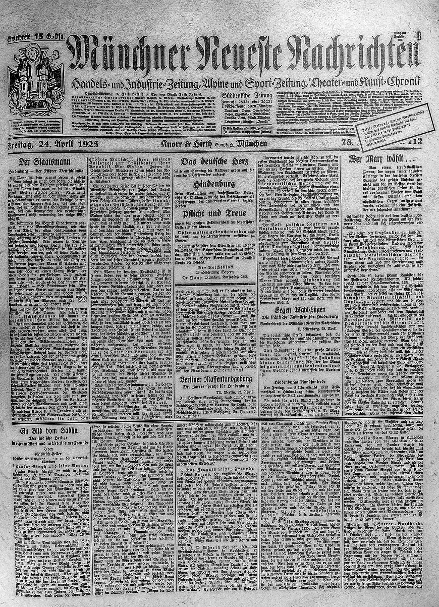 Vintage 1925 German Newspaper Front Page