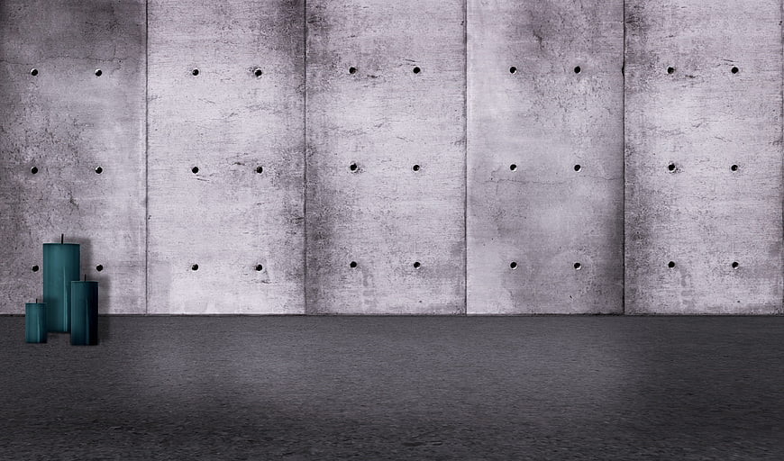 Minimalist Concrete Wall Background With Teal Candles