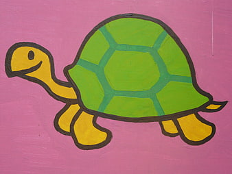 Hand-painted cartoon turtle on pink background