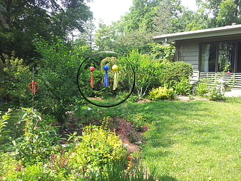 Colorful Balloon Garden Ornaments in Green Yard