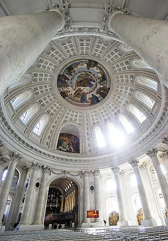 Grand Cathedral Dome Interior with Marble Columns and Fresco