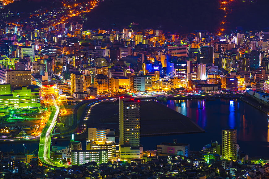 Vibrant Night Cityscape of Nagasaki, Japan