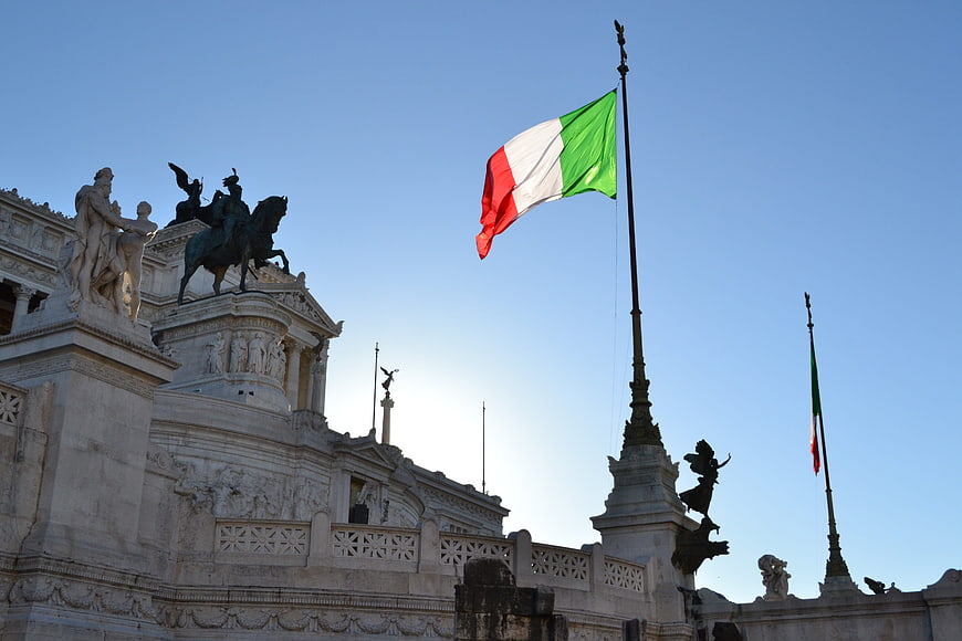 Italian Flag Flying Over Altare della Patria Monument in Rome