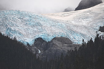 Majestic Glacier Landscape with Blue Ice and Dark Forest