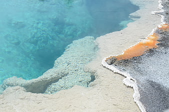 Turquoise Hot Spring Pool With Mineral Sinter Terraces