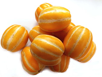 Cluster of Yellow Striped Melons on White Background