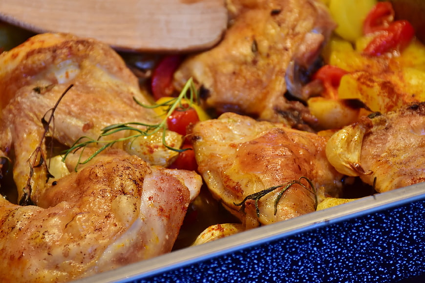 Roasted Chicken Thighs with Potatoes and Tomatoes