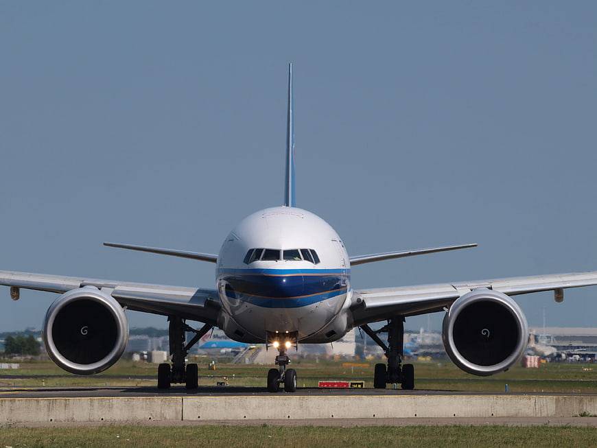 Frontal View Of China Southern Boeing 777 Taxiing On Runway