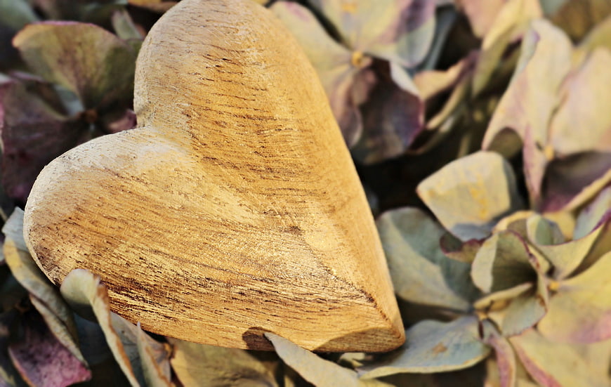 Rustic Wooden Heart on Dried Hydrangea Flowers