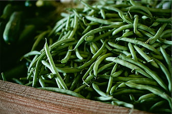 Fresh Green Beans in Wooden Crate Close-Up