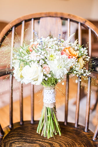 Rustic Wedding Bouquet on Wooden Chair