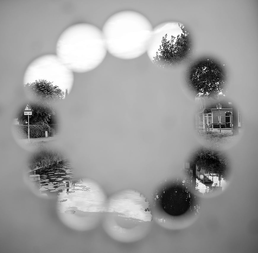 Black and white bokeh circle frame with landscape scenes