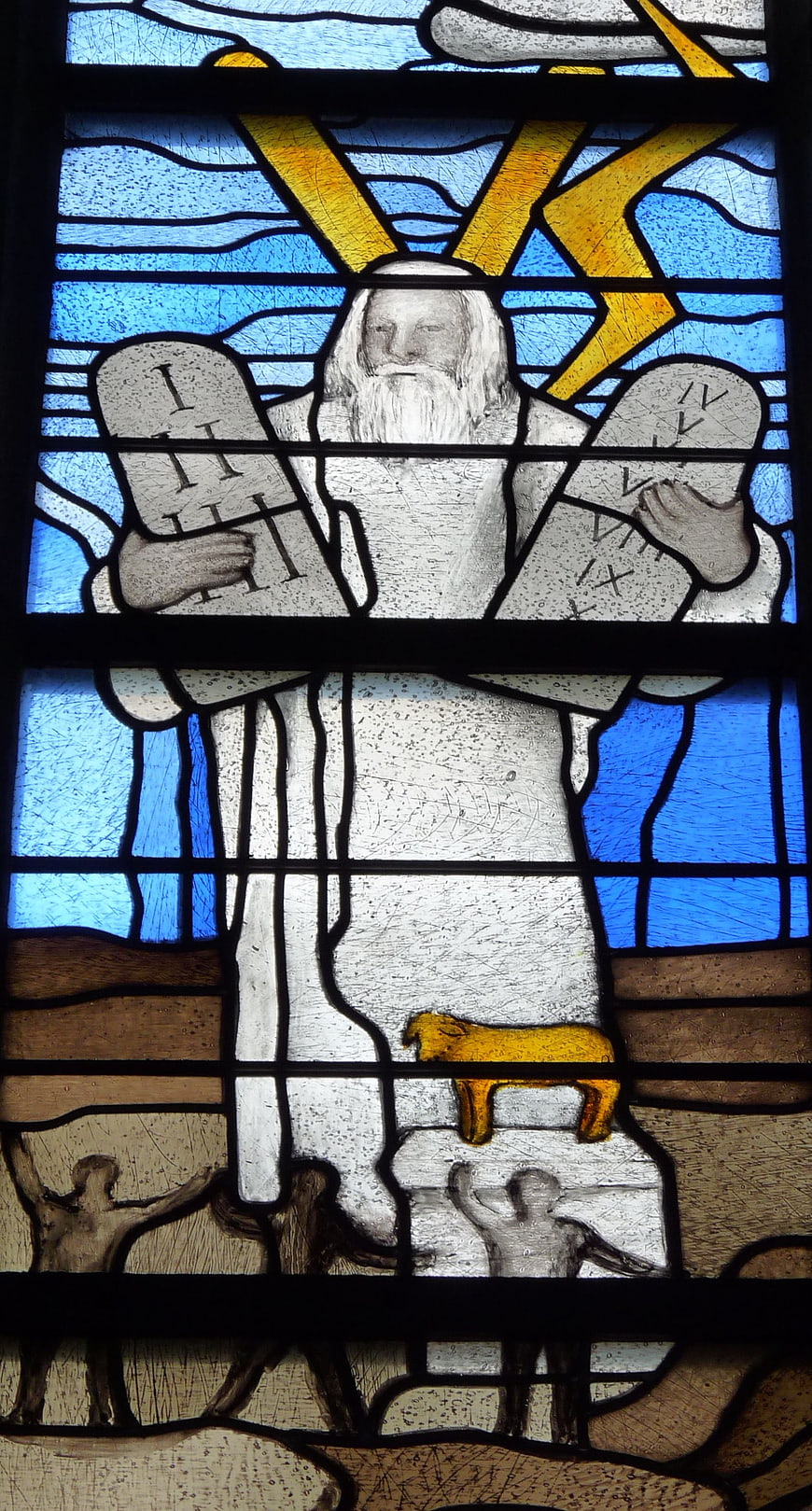 Stained Glass Window Depicting Moses Holding The Ten Commandments