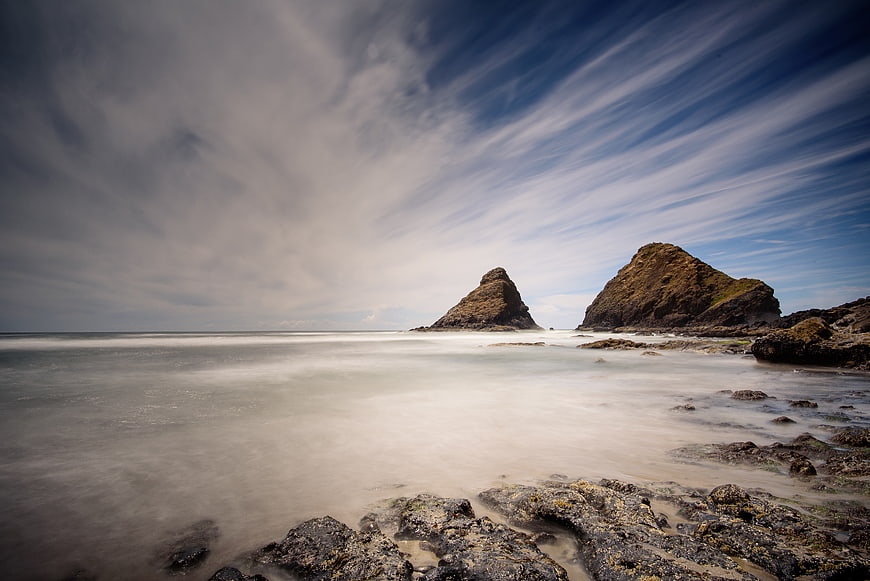 Dramatic Long Exposure Coastal Seascape with Rock Formations