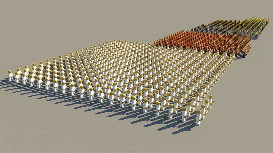 3D Crowd of People Forming a Bar Chart Infographic