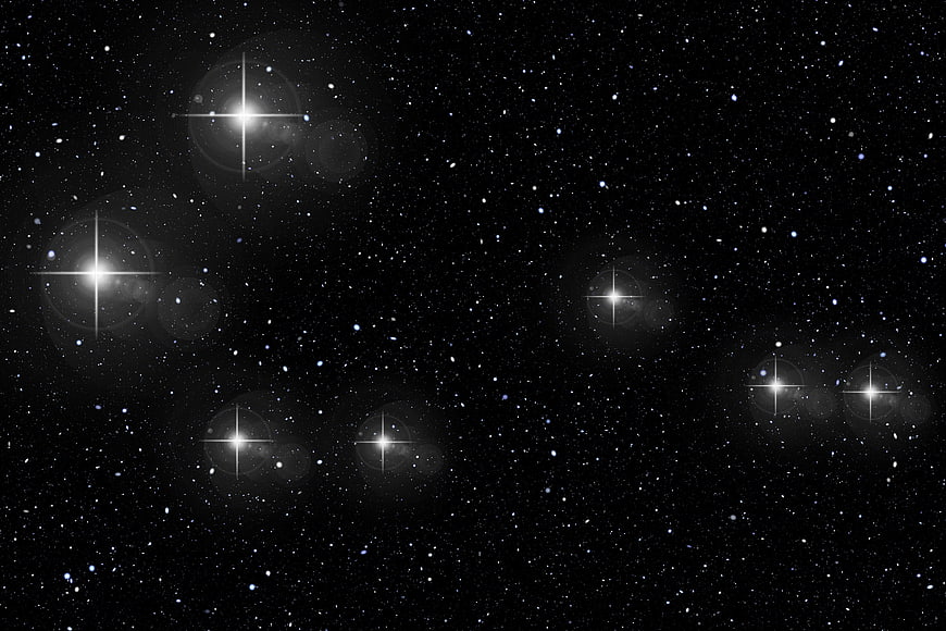 Deep Space Starfield with Bright Lens Flares and Constellations
